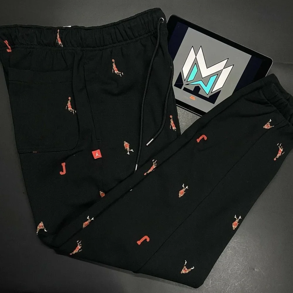 Nike Jordan Essentials AOP Fleece Joggers Black DH3519-010 Men's Sizes Vintage - Picture 6 of 9